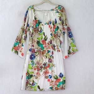 Spense Women's Colorful Floral Bell Sleeve Dress Size S